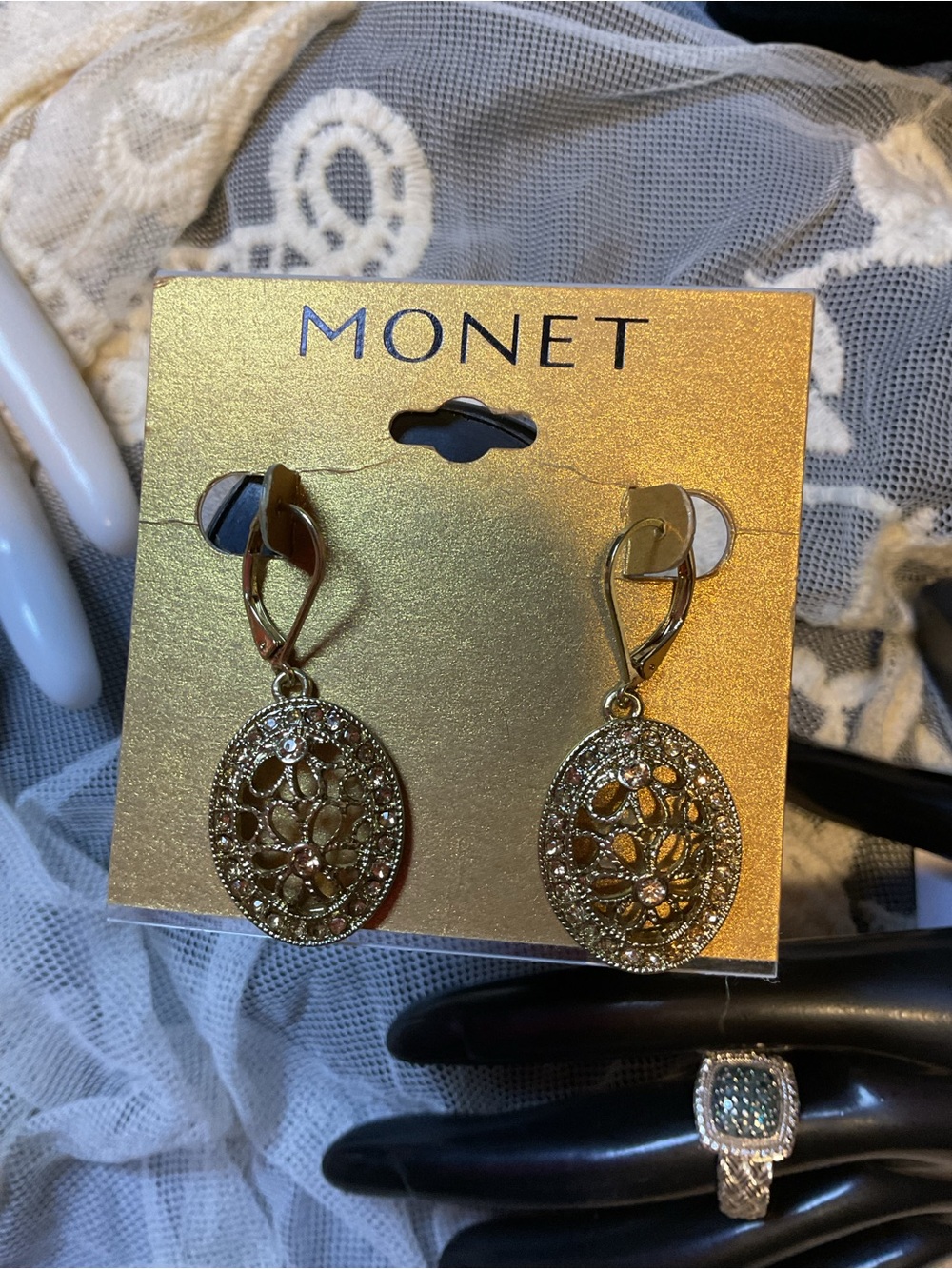 Monet Gold Filigree Oval Dangle Earrings